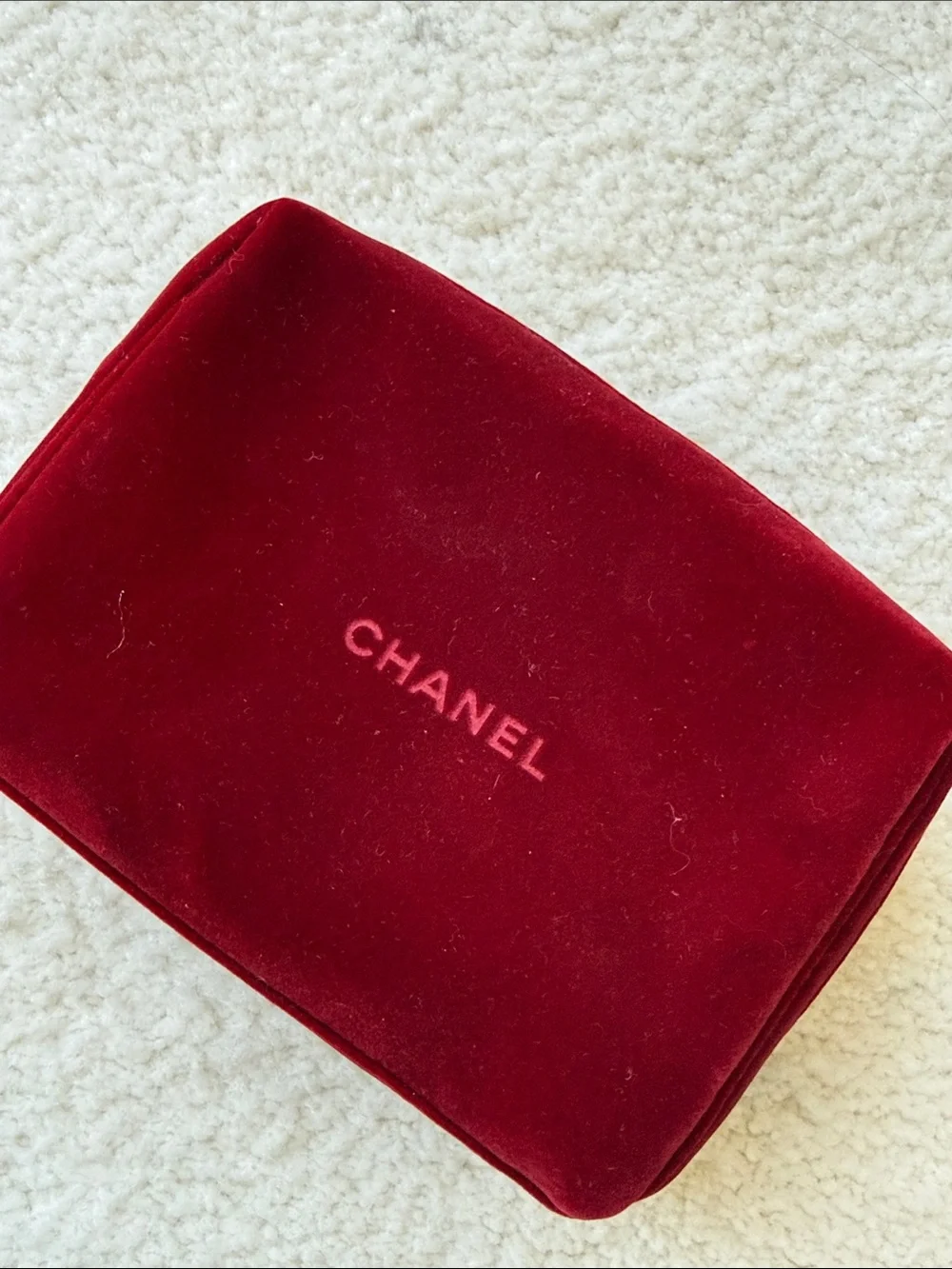 CHANEL Velvet Cosmetic Pouch - Deep Wine Red